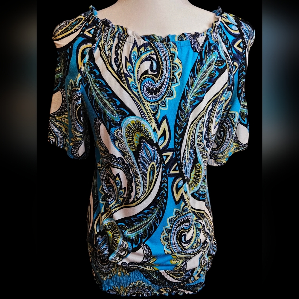 Vintage Y2K Apt. 9 Blue Paisley Smocked Boho Blouse Top S - Picture 5 of 9